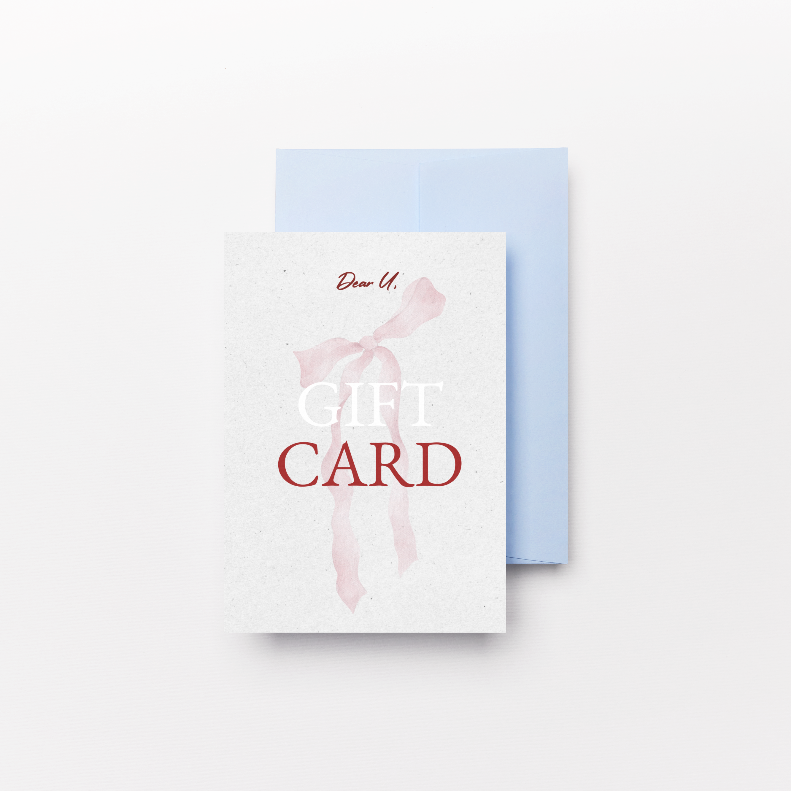 Close-up top view of a pink Gift card on a white background