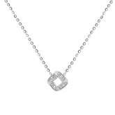 Fine jewellery, silver jewellery, hypoallergenic, tarnish-free, a front close-up of Silver necklace with a diamond pendant on a white background