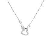 Silver heart-shaped pendant on a chain against a white background, close-up front view