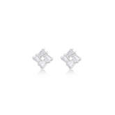 Fine jewellery, silver jewellery, hypoallergenic, tarnish-free,
close-up front view of a Pair of silver square stud crystal earrings on a white background