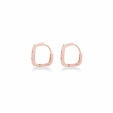 Fine jewellery, silver jewellery plated with rose gold, hypoallergenic, tarnish-free, close-up right view of a Pair of rose gold hoop earrings with crystals on a white background