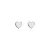 Fine jewellery, silver jewellery, hypoallergenic, tarnish-free, Close up Front view of a pair of Heart-shaped silver ear studs on a white background