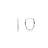 Fine jewellery, silver jewellery, hypoallergenic, tarnish-free, close-up front and side view of a pair of Silver hoop earrings on a white background