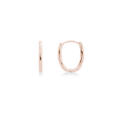Fine jewellery, silver jewellery plated with rose gold, hypoallergenic, tarnish-free,close-up front and side view of a pair of Rose gold hoop earrings on a white background