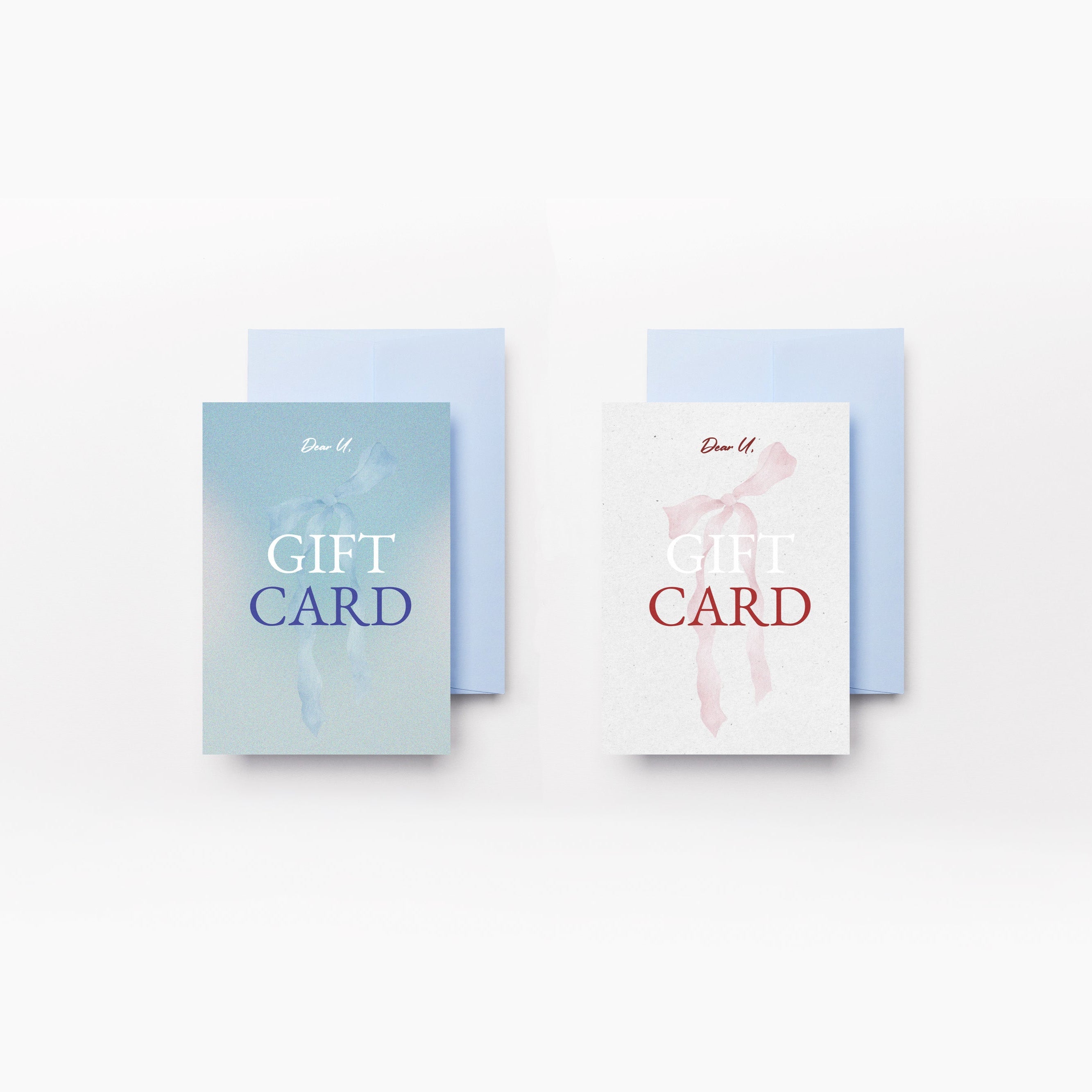 Close-up top view of Two gift cards on a white background