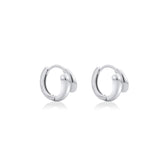 Fine jewellery, silver jewellery, hypoallergenic, tarnish-free,
close-up left view of a Pair of silver hoop earrings on a white background
