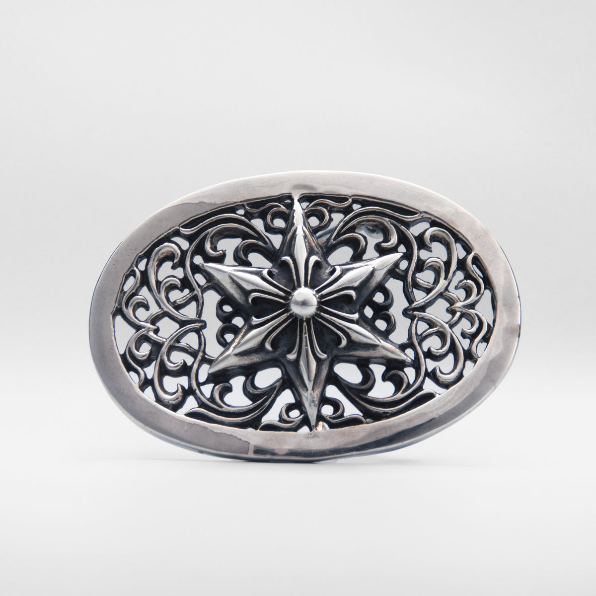 Silver Oval Star Belt Buckle