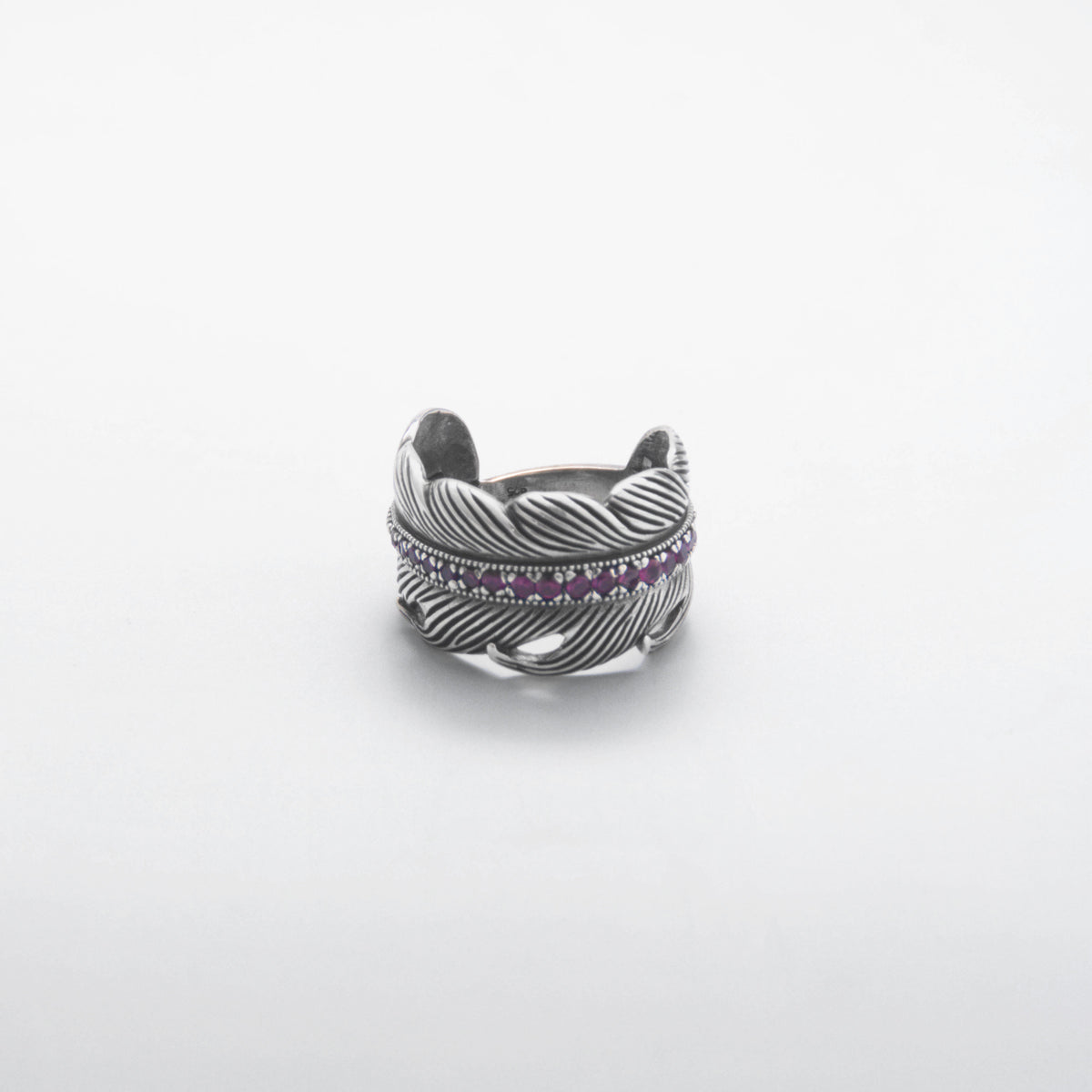 Silver Feather Carved Ring