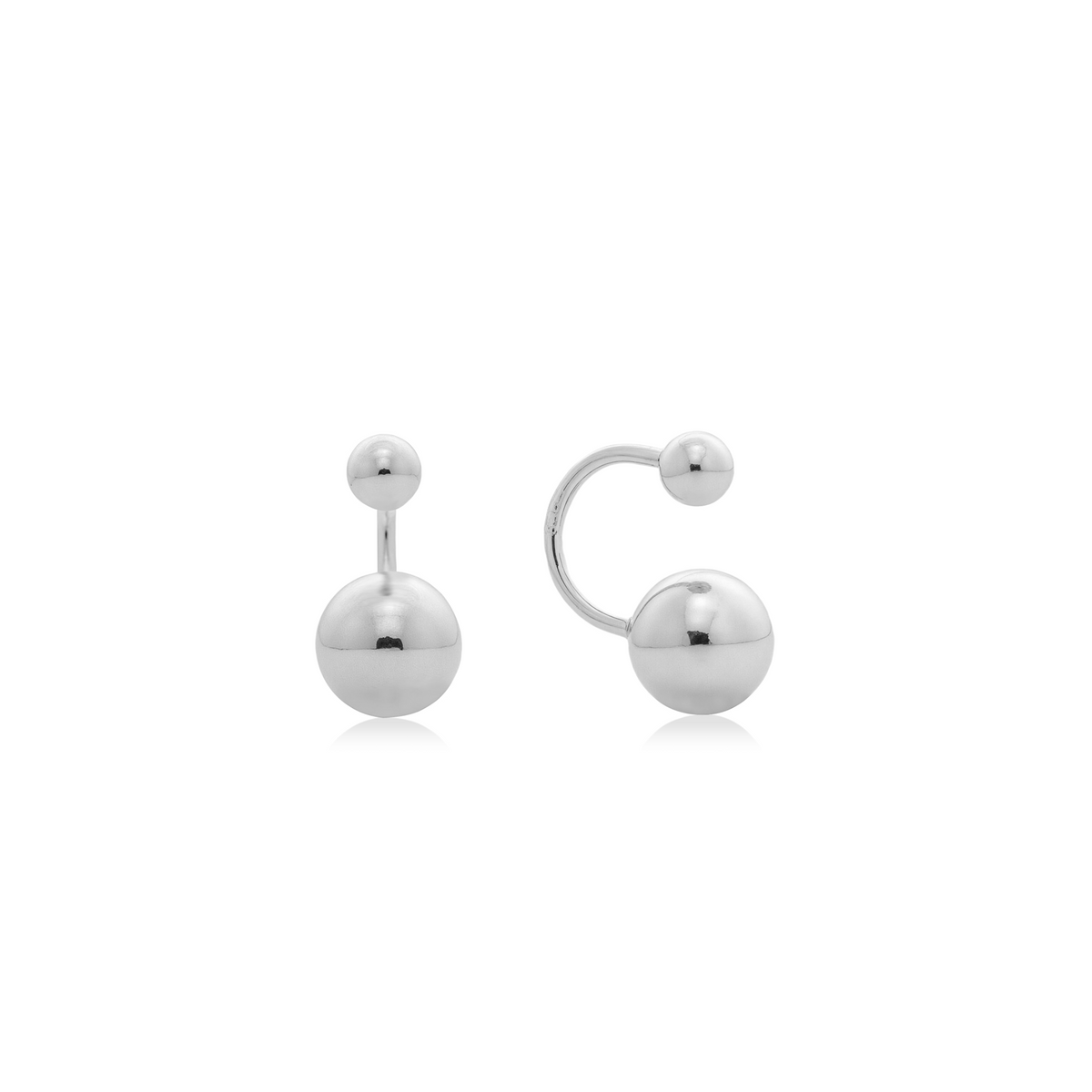 Fine jewellery, silver jewellery, hypoallergenic, tarnish-free, Close-up front and left view of a Pair of silver ball earrings on a white background